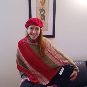 Red Plaid Woven Poncho - New